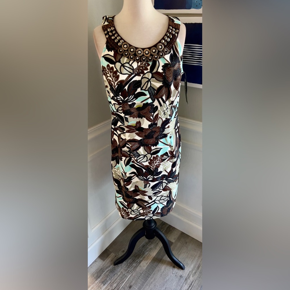 Connected Apparel One Shoulder Floral Dress - Brown and Cream